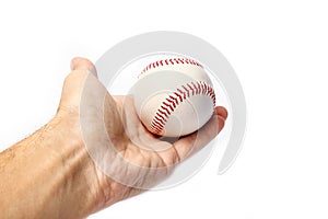 Beautiful in the hands of a baseball on a white background myach