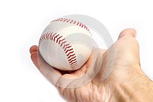 Beautiful in the hands of a baseball on a white background myach
