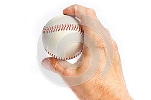 Beautiful in the hands of a baseball on a white background myach