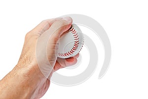 Beautiful in the hands of a baseball on a white background myach