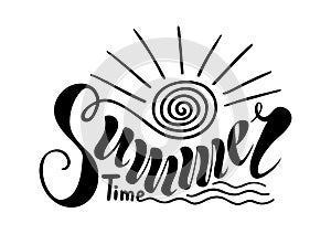 Beautiful handwritten text summer time. Vector illustration on a