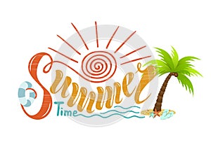 Beautiful handwritten text of summer time. Vector illustration o