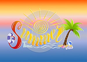 Beautiful handwritten text of summer time. Vector illustration o