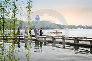 Beautiful hangzhou west lake scenery in spring