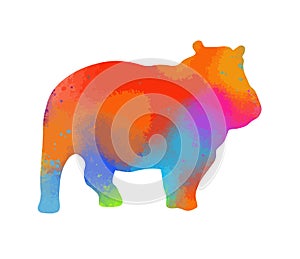 beautiful happo standing in style. Hippo colorful silhouette. Vector illustration