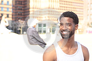 Beautiful happy business man outside in the park