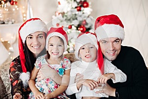 Beautiful happy caucasian family. Portrait of happy loving siblings photo