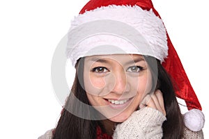 Beautiful happy Christmas woman in front of a white background