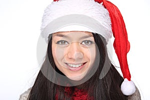 Beautiful happy Christmas woman in front of a white background