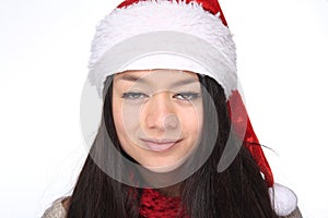 Beautiful happy Christmas woman in front of a white background