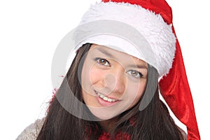 Beautiful happy Christmas woman in front of a white background