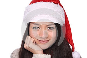 Beautiful happy Christmas woman in front of a white background