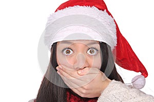 Beautiful happy Christmas woman in front of a white background