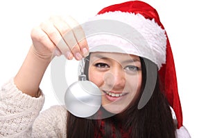 Beautiful happy Christmas woman in front of a white background