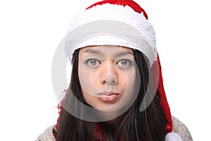 Beautiful happy Christmas woman in front of a white background