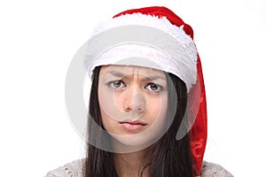 Beautiful happy Christmas woman in front of a white background