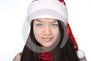 Beautiful happy Christmas woman in front of a white background