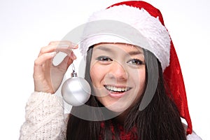 Beautiful happy Christmas woman in front of a white background