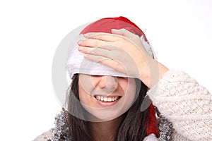 Beautiful happy Christmas woman in front of a white background