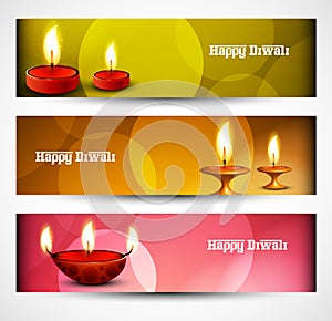 Beautiful Happy diwali three headers set