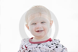 Beautiful Happy Expressive Blond Girl Toddler in a Cabana