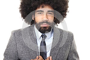 Beautiful happy funky afro man posing in front of a background