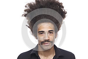 Beautiful happy funky afro man posing in front of a background