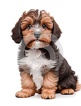 Beautiful happy reddish havanese puppy dog is sitting