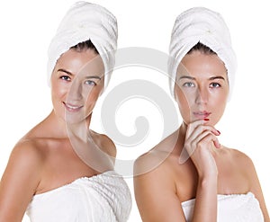 Beautiful Happy Spa Girl Isolated on a White Background