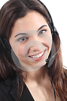 Beautiful and happy telephonist woman photo
