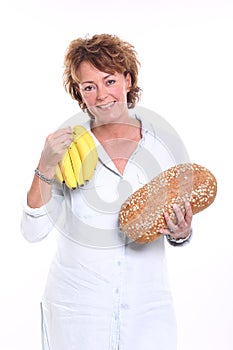 Beautiful happy woman holding lovely food