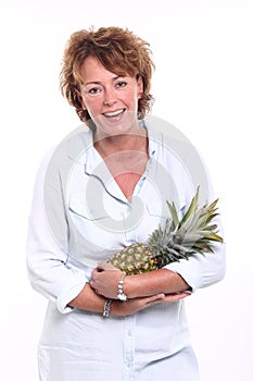 Beautiful happy woman holding lovely food