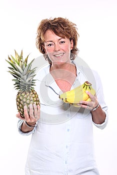 Beautiful happy woman holding lovely food