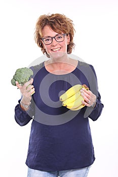 Beautiful happy woman holding lovely food