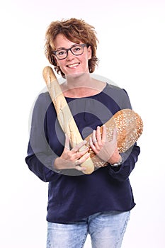 Beautiful happy woman holding lovely food