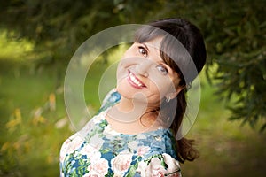 Beautiful happy young woman smiles white teeth