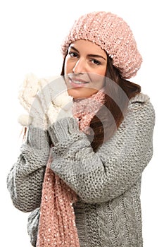 Beautiful happy young woman in winter woollies