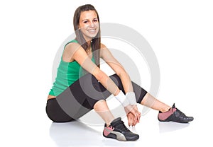 Beautiful hapy woman relex after fitness