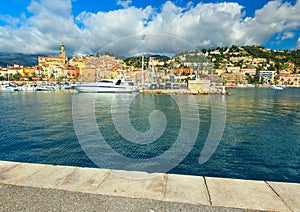 Beautiful harbor and old city panorama,Menton,Provence,France