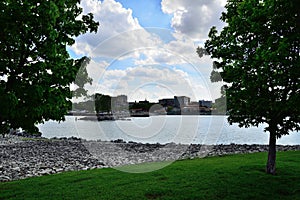 Beautiful Harbor Scene framed by trees