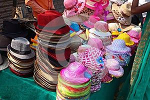 Beautiful hats for sale at a roadside stall in India