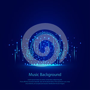 The beautiful headphone music note white color on the blue background