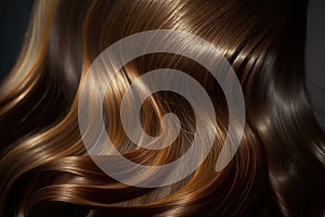 Beautiful healthy shiny hair texture with highlighted golden streaks. AI Generation