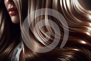 Beautiful healthy shiny hair texture with highlighted golden streaks. AI Generation