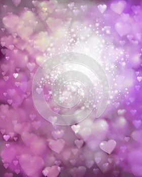 Beautiful heart filled pink bokeh magical gentle background template