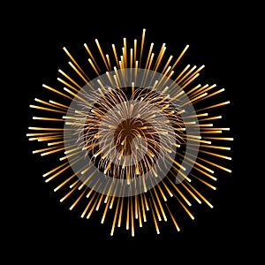 Beautiful heart-firework. Gold romantic firework, isolated on black background. Light love decoration salute for