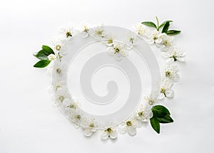 A beautiful heart made of flowers. White and blue florets in the