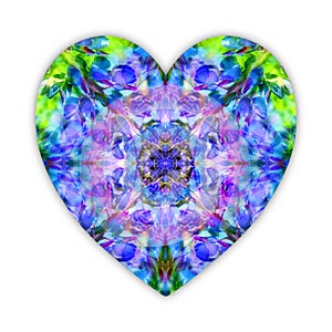 A beautiful heart made of lupine wild flowers collage. Bright mystical heart like a blue, green and voilet crystal for Valentines