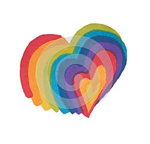 Beautiful heart in rainbow colors drawn in watercolor markers on