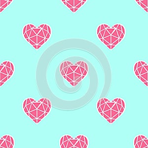 Beautiful Heart shaped pink geometrical objects isolated on light background is in Seamless pattern